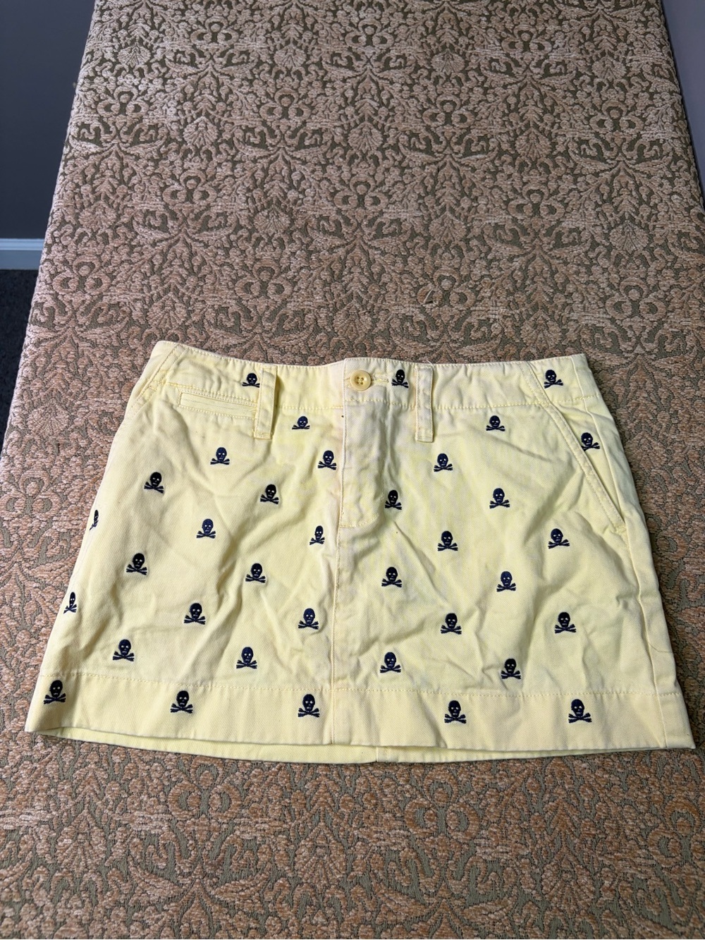Ralph Lauren Rugby Y2K Yellow Embroidered Skull Mini Skirt Size 0
